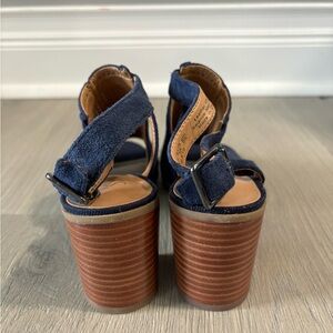 Franco‎ Sarto Heels Women's 8m Harlet2 Blue Suede Leather Laser Open Toe